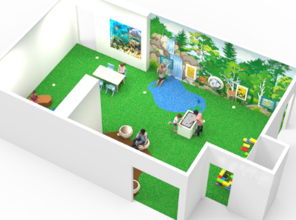 design della sala giochi con giochi a parete pavimento in epdm e decorazione murale in forex
